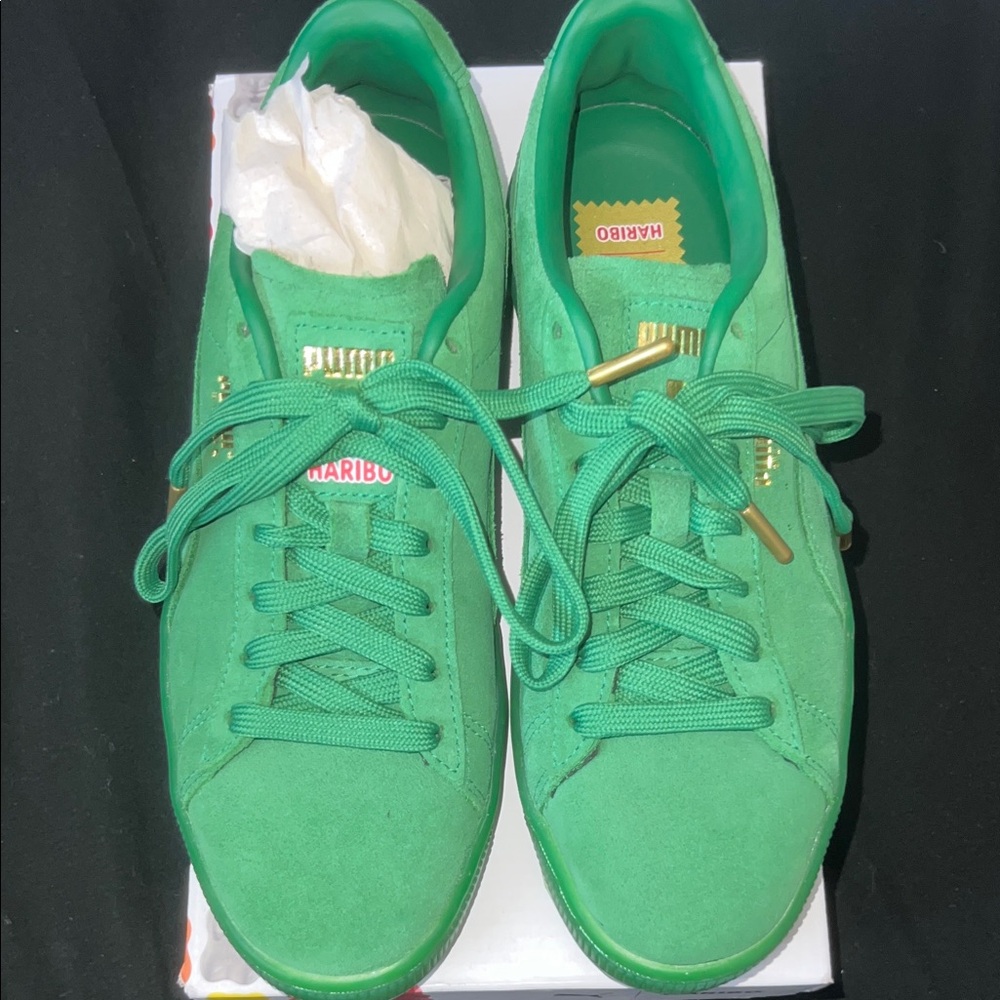 Puma Emerald Green Haribo Sneakers with Gold Details